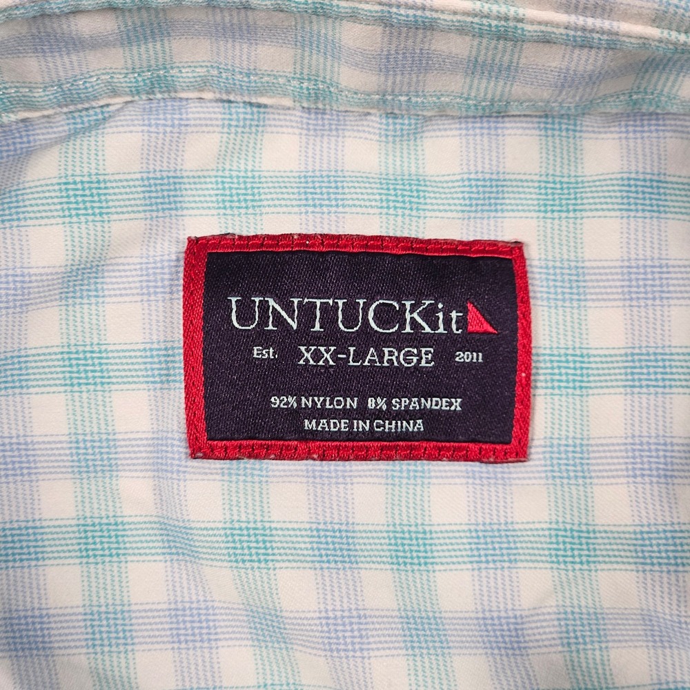 UNTUCKit Button Up Shirt Mens XXL Blue Gingham Check Nylon Performance Pocket - Picture 4 of 10